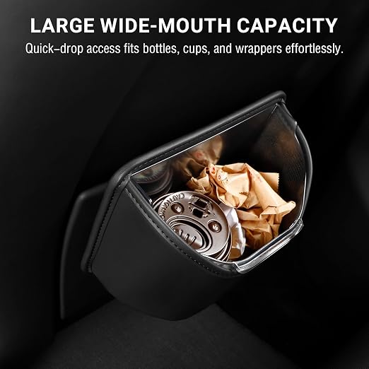 Leather Clip on Car Trash Can with Removable Leakproof Liner (1-Pack) & Standard Car Cup Holder Organizer (2-Pack)