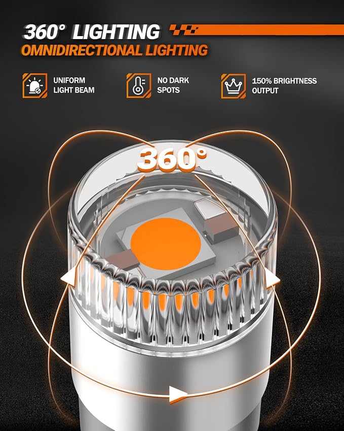 SEALIGHT 194 LED Light Bulbs Amber ＆ Yellow, W5W 168 2825 T10 Car Interior Light Bulb Replacement for License Plate Light, Dome Light, Map Light, Courtesy Light, Pack of 6