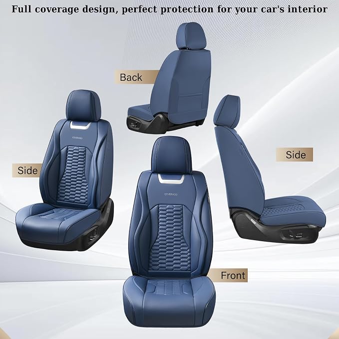 Coverado Car Seat Covers Front Seats, Luxury Leather Seat Covers for Cars, Automotive Car Seat Covers Protector Universal Fit Most Sedans, SUVs, Pick-up Trucks Interior Accessories(Blue)