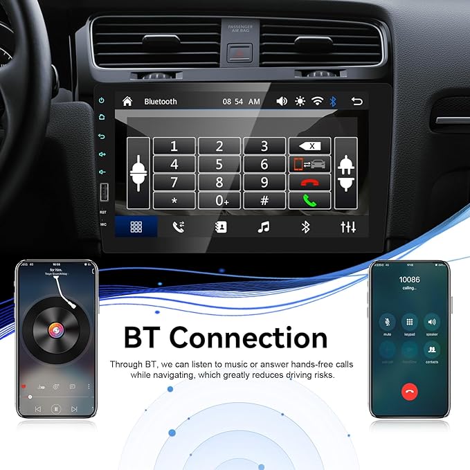 9 Inch Touchscreen Single Din Car Stereo with Online Video Wireless Carplay Android Auto GPS Navigation/Voice Control/Bluetooth/Mirror Link/FM AM