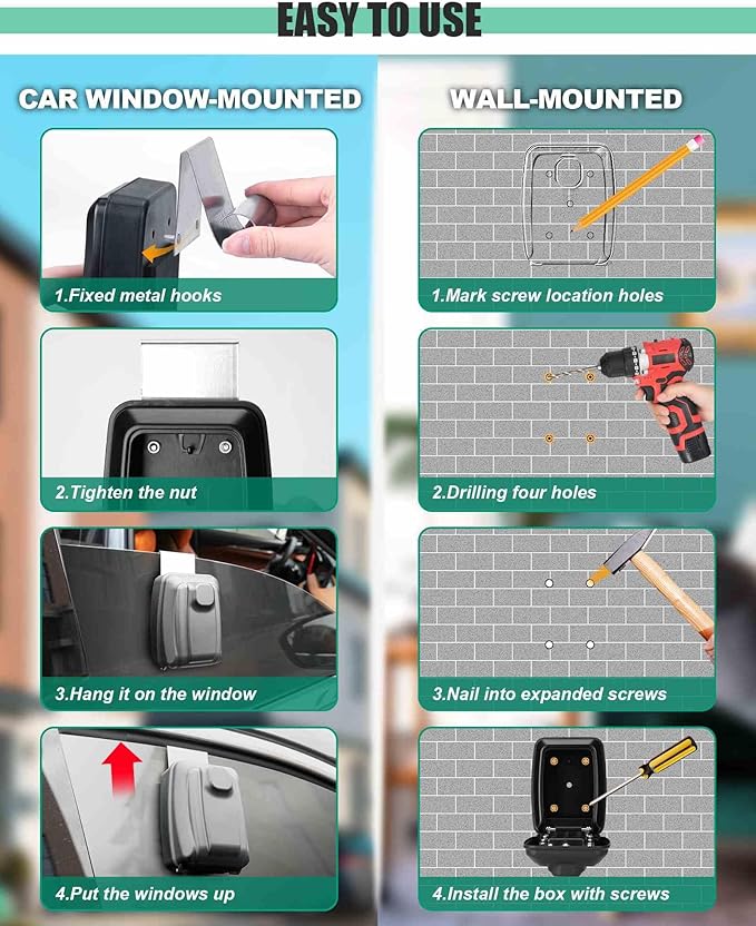 Tevlaphee Car Lock Box Punch Button Combination Car Window Lock Box Wall Lock Box