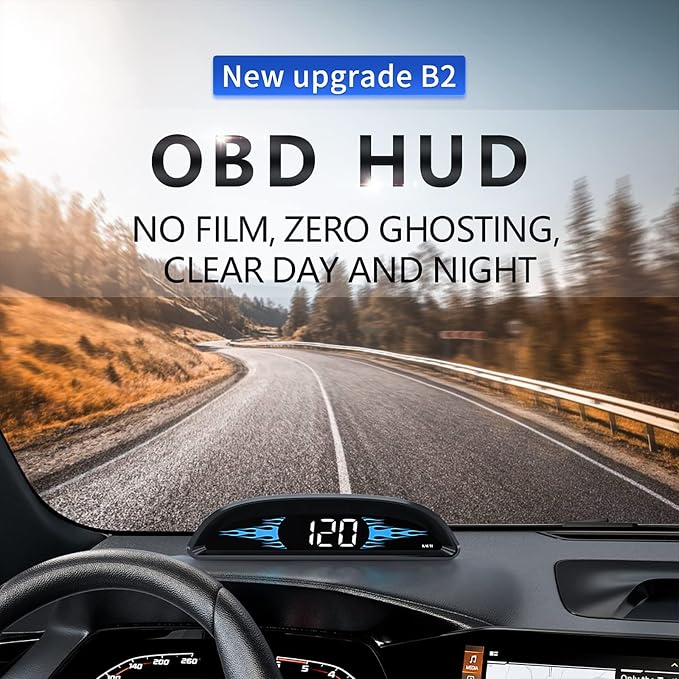 OBD2 Gauge Display,Head Up Display for Cars,Speedometer for Car with Speed Water Temperature Voltage Fuel Consumption Speeding Alert Fatigue Driving Alert,Speedometer Fits Most Post-2009 Models