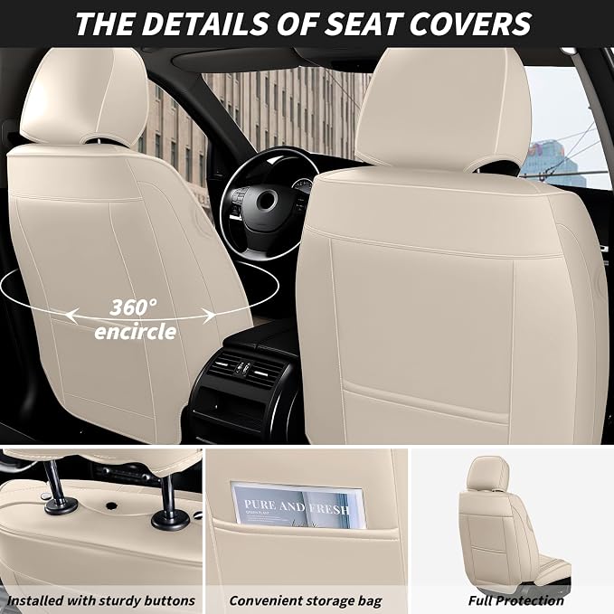 Arazi Fit for 90% of Mercedes-Benz Seat Covers, 360° Full Wrap Original Seat Cover, Waterproof Nappa Leather Seat Covers with Big Space Storage Pocket Seat Protector（2 Seats Luxury, Beige）