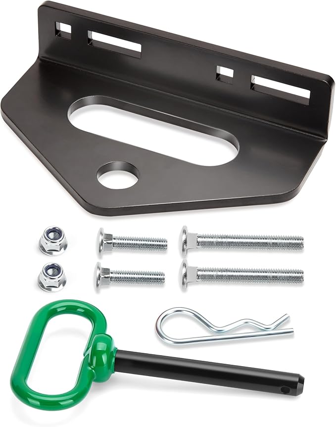 Zero Turn Trailer Hitch With Hitch Pin, 1/4"(6mm) Thick Heavy Duty Steel Universal Lawn Mower Towing Hitch Kit With Pin, Versatile Chain Slot Rugged Hitch Included Carriage Bolt & R Clip Black & Green
