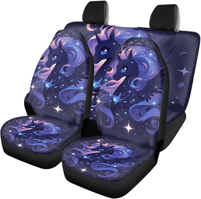 18 Pcs Beautiful Pegasus Car Interior Accessories Set for Women, Car Seat Covers with Steering Wheel Cover Floor Mats Armrest Pad Seat Belt Pads Roof Handle Wraps Cup Coaster Keychain
