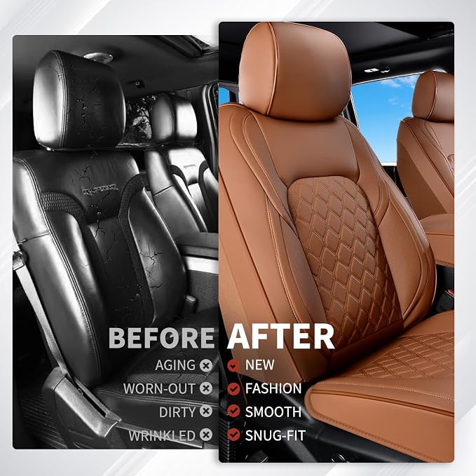 Huidasource Fit for Brown Chevy Silverado/GMC Sierra Front Seat Covers, Thickened Perforated Nappa Leather Front Truck Seat Covers 2007-2025 1500, 2015-2025 2500HD 3500HD Crew Double Extended Cab