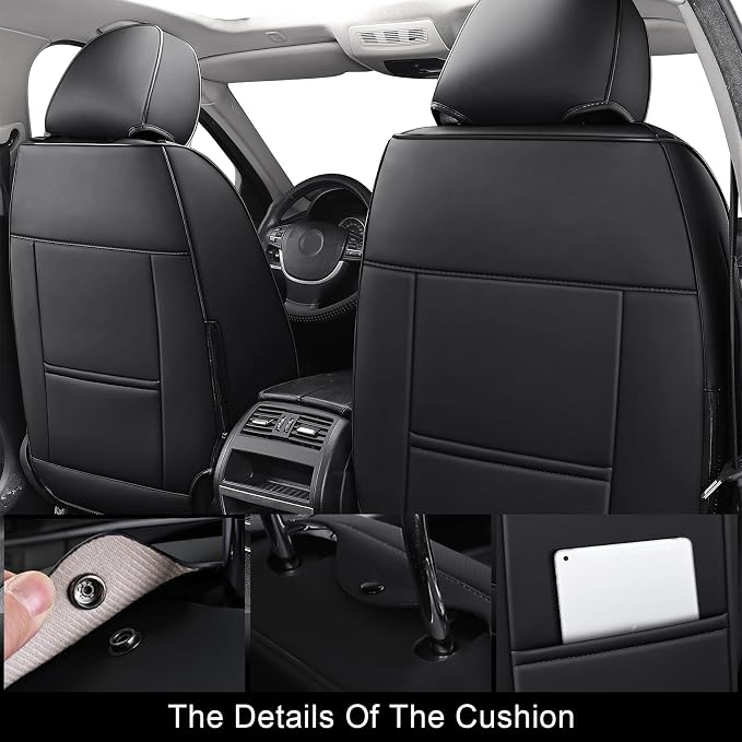 Aierxuan Front Car Seat Covers Waterproof Leatherette Universal Fit Toyota Sienna Rav4 4Runner Camry Corolla Yaris Prius Honda Pilot Ridgeline Insight Odyssey Crosstour Accord, Black