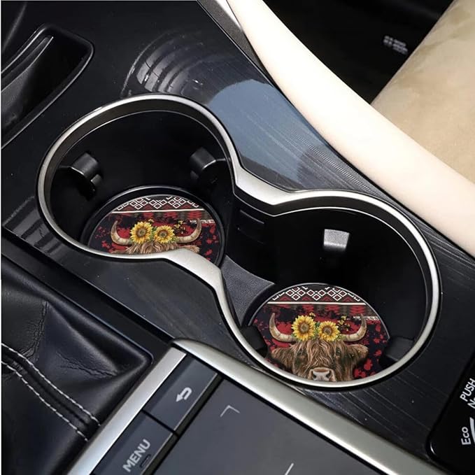 BIGCARJOB 15 Pack Highland Cow Print Car Seat Covers Set Tribal Print Auto Seat Headrest Cover Universal Steering Wheel Cover Car Trash Can Hanging Auto Interior Accessories Set