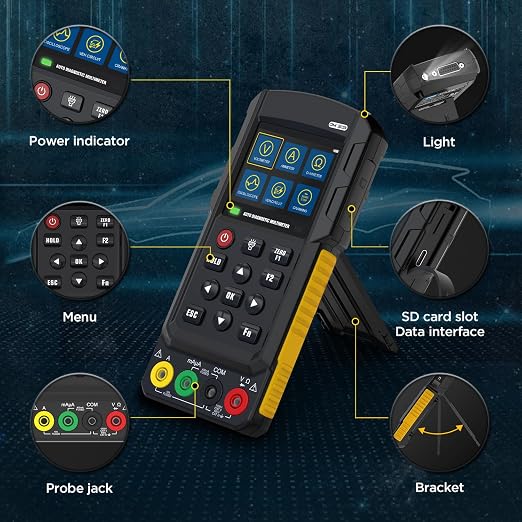 DM303 Multimeter Oscilloscope,Handheld Digital Automotive Oscilloscope Multimeter,Voltage,Current,Resistance,Automotive Circuit,Cranking,Injector,Relay,Analog Signal Test
