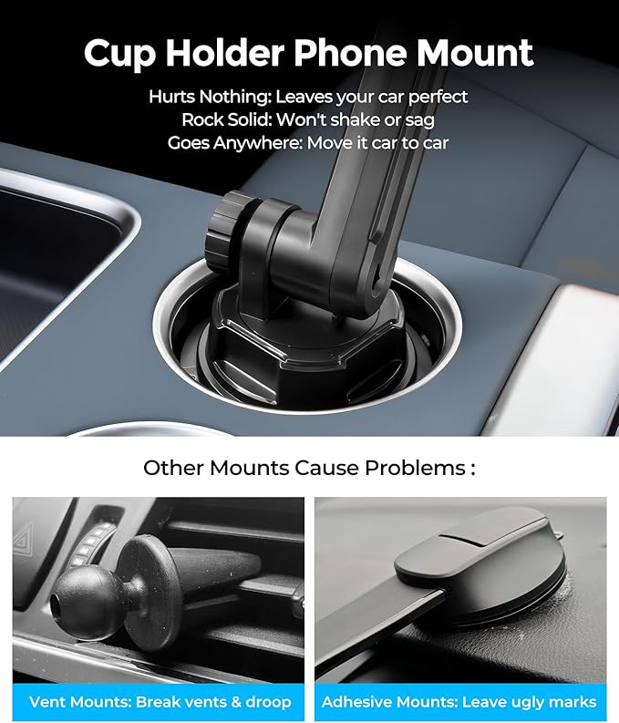 Upgraded Car Cup Phone Holder - Powerful Magnet for Cars/Trucks, 1s Grab Release, car Phone Mount Compatible with MagSafe，Fits iPhone/Samsung & All 4.0-7.0 Inch Smartphones