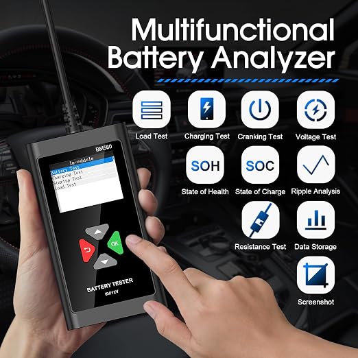 BM560 6V 12V Car Battery Tester, 100-2000 CCA Voltage Tester 2Ah-220Ah Digital Auto Battery Analyzer Internal Resistance Tester Automotive Alternator for Cars/Trucks/Motorcycles/Boats