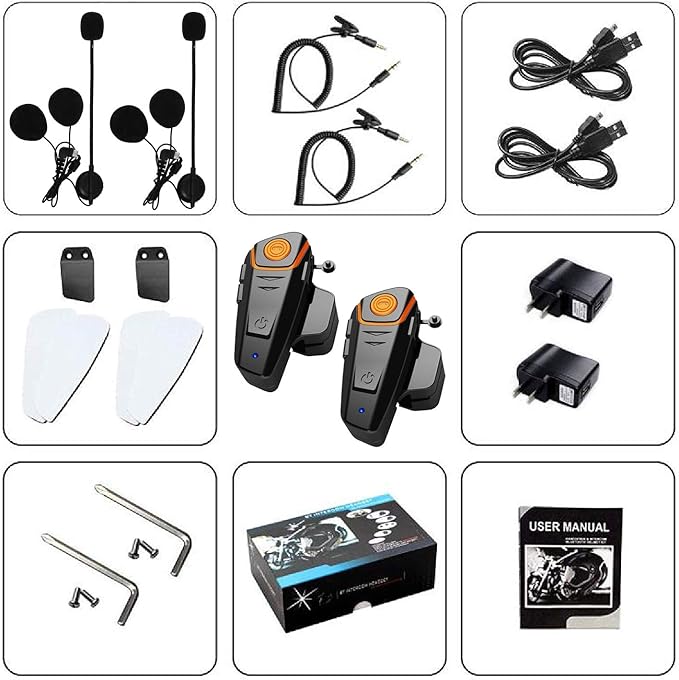 Motorcycle Helmet Bluetooth Headset, BT-S2 1000m Helmet Bluetooth Intercom Up to 2-3 Riders Universal Communication System Headphones for Ski/ATV/Dirt Bike/Racing/Climbing(Dual)
