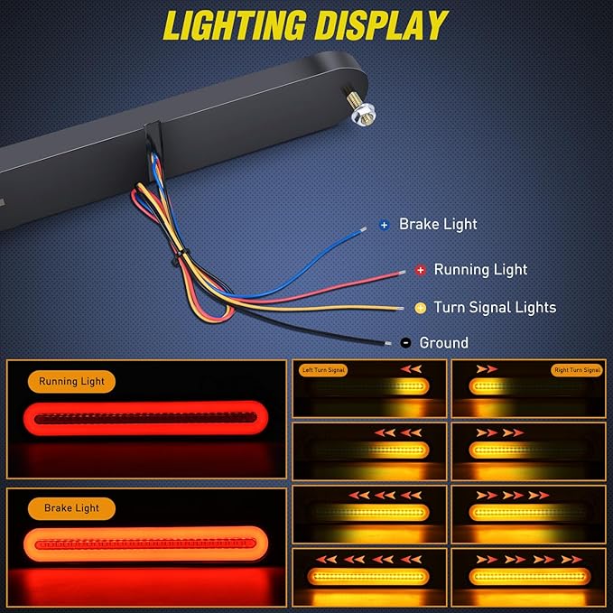 Nilight Trailer Tail Light Bar with 3-in-1 Running Stop Turn Signals Brake Lights 2 Pack 9 Inch 100 LED Red & Amber Sequential Strip for Trailers RV Truck Boat Pickup SUV