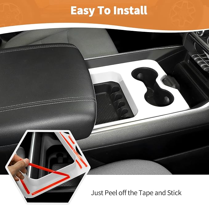 RT-TCZ for RAM Center Console Cup Holder Storage Box Trim Cover White for Dodge RAM 2018-Present White Interior Accessories