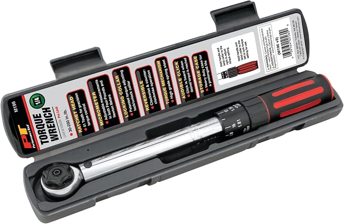 Performance Tool M196 1/4-Inch Drive Torque Wrench 250 inch/lb. - Dual Scale, Audible Click, Precision Ratchet