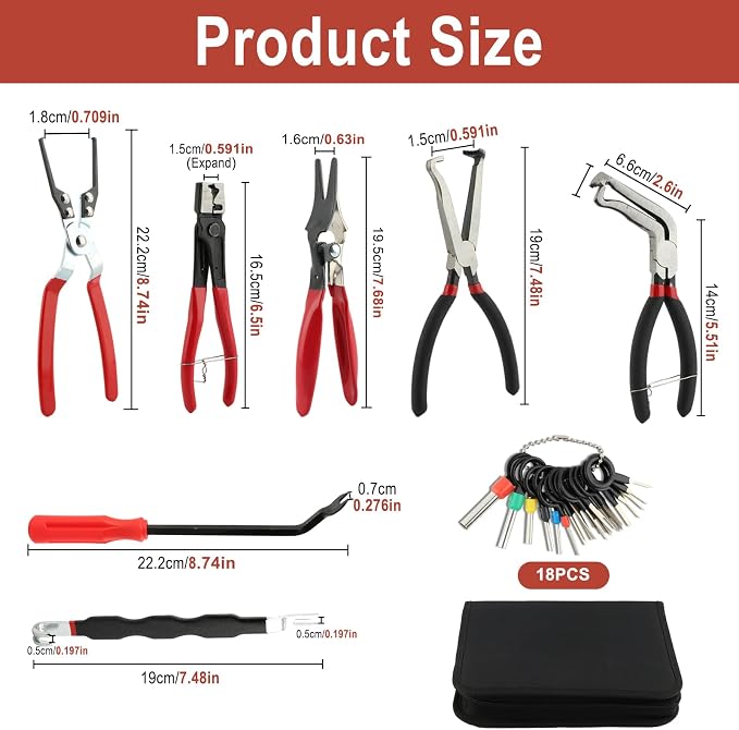Automotive Electrical Disconnect Pliers Kit with 7 Pliers, 18 Terminal Removal Tools, Digital Voltage Test Pen & Storage Bags, Electrical Connector Removal Tool for Roadside Repairs on Most Cars