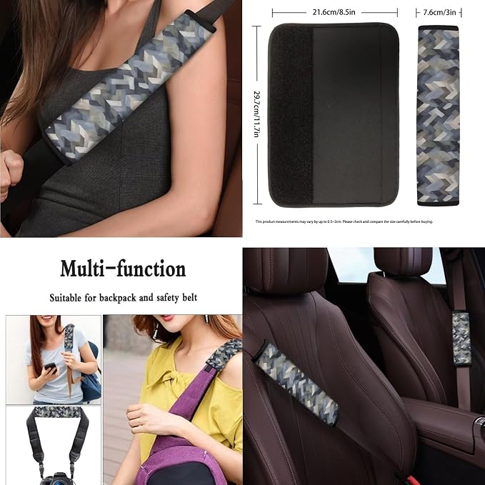 Multi-Color Geometry Print 13 Pack Car Accessories for Women Abstract Camouflage Pattern Seatbelt Pad Armrest Cushion Keychain Cup Holder Coaster Pads Decor Accessory