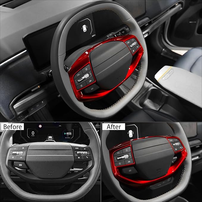 ABS Car Steering Wheel Frame Cover Steering Wheel Button Panel Frame Molding Trim Compatible with Kia K4 2025,Kia EV6 2025,Kia Sportage 2026,Kia EV3,Kia EV4 Accessories(Glossy Red Style)