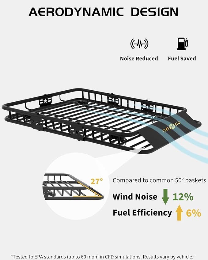 DEXSO 64" x 39" Universal Roof Rack Basket with Cargo Net, 200 Lbs Capacity Rooftop Cargo Carrier Basket with Extension Heavy Duty Luggage Holder Rack for SUVs, Trucks, Vehicles