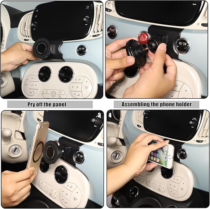 HAPPYHORSE Car Phone Mount Compatible with Fiat 500 2007-2023，Car Center Console Mobile Phone Bracket Phone Holder Phone Mount Mount with Self-Adhesive Base Accessories (Style C)