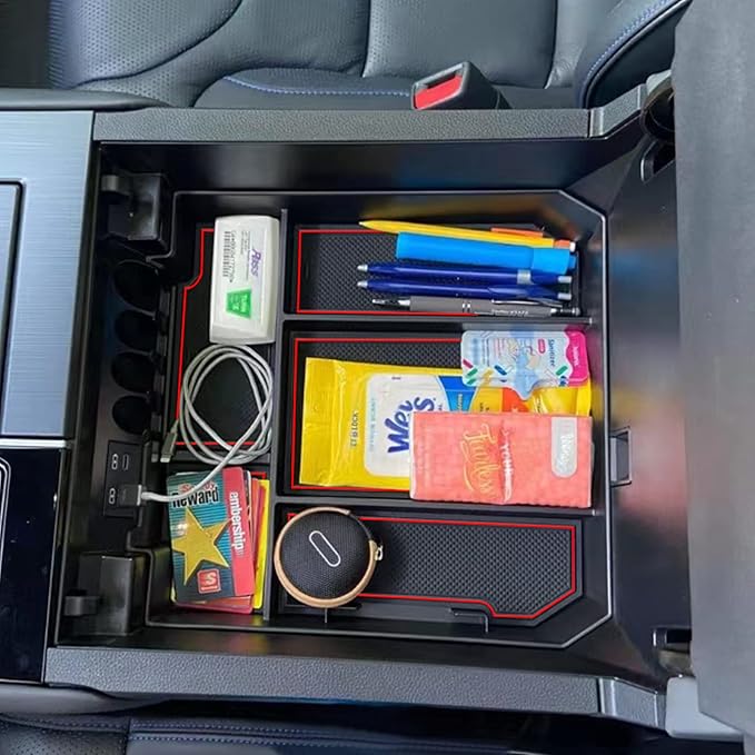 JDMCAR Liner Accessories (Red Trim) and Center Console Organizer (Red Trim) Compatible with 2022 2023 Toyota Tundra Accessories
