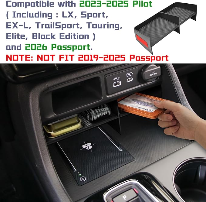 RUNROAD Center Console Organizer Tray Compatible with 2023-2026 Honda Pilot / 2026 Passport Accessories, Armrest Tray for Pilot Secondary Storage Box Dividers Middle Console Organizer (3PCS)
