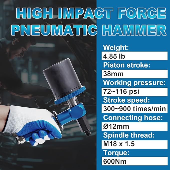 Pneumatic Injector Puller 33-Piece Kit for Diesel Engines – Air Vibration Extractor w/Handle, High-Impact Slide Hammer, 18 Adapters & 3 Hooks, Labor-Saving Removal Tool Set