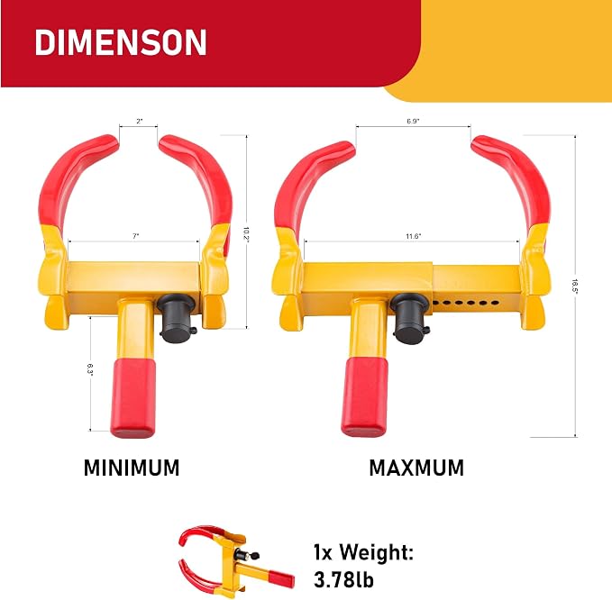 CARTMAN 1PK Heavy Duty Trailer Lock Wheel Clamp, Universal Security Tire Lock, Adjustable Anti Theft Lock for Trailers SUV Boats ATVs Motorcycles Golf Cart