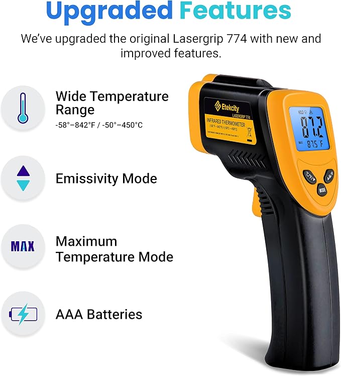 Etekcity Infrared Thermometer Temperature Gun 774 & Food Scale, Digital Kitchen Scale, 304 Stainless Steel, Weight in Grams and Ounces for Baking, Cooking, and Meal Prep, LCD Display, Medium