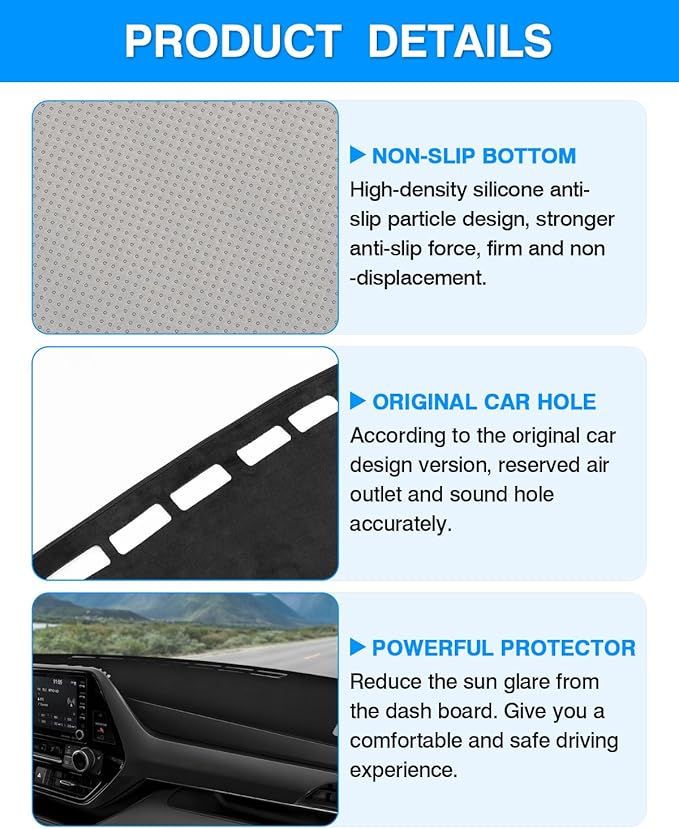 Autorder Dashboard Cover Mat for Toyota Highlander 2020 2021 2022 2023 2024 2025 2026 Accessories Dash Cover Flannel Dash Mat Sunshade Glare UV Rays Protector(Compatible with or Without Display)