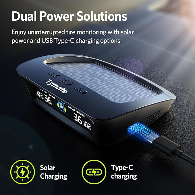 Tymate TM3 RV Tire Pressure Monitoring System, Solar Charge TPMS, 6 Sensors & 5 Alarm Modes, Color Display, W/Repeater for Longer Distance Transmission, 0-144 PSI for RV Trailer Camper Fifth Wheel