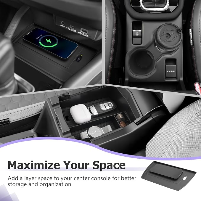 LUWU for 2025 2026 Subaru Forester Accessories for 2025 2026 Forester Wireless Charging Mat - Center Console Cup Holder - Armrest Console Storage Box 3-Pack (Not for 2026 Touring/Wilderness/Premium)