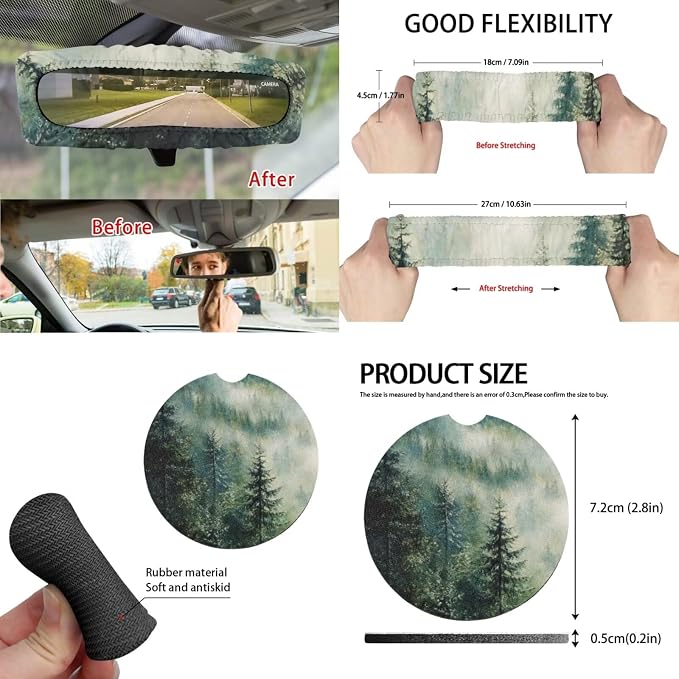 Misty Mountain 15 PCS Car Seat Cover Set with Auto Steering Wheel Cover Seat Belt Strap Protector Cup Holder Trash Bag Rear View Mirror Protector Keychain