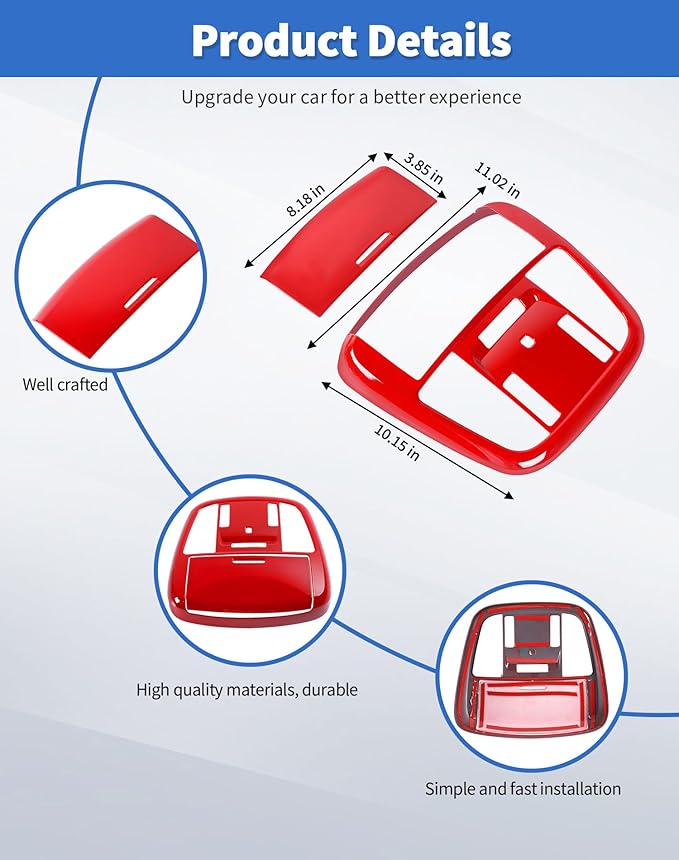 Roof Reading Light Cover Trim Fit for 2011 + Dodge Charger/Durango/Chrysler 300 Interior Accessories Red Reading Lamp Decals Cover Trim Sticker Kit (B)