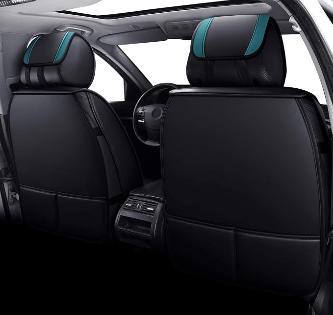 Aierxuan Car Seat Covers Full Set Leather Waterproof Universal for Nissan Altima Rogue Chevrolet Equinox CRV Camry 4Runner Civic Highlander Corolla Cruze Ranger Sentra (Full Set, Black-Green)