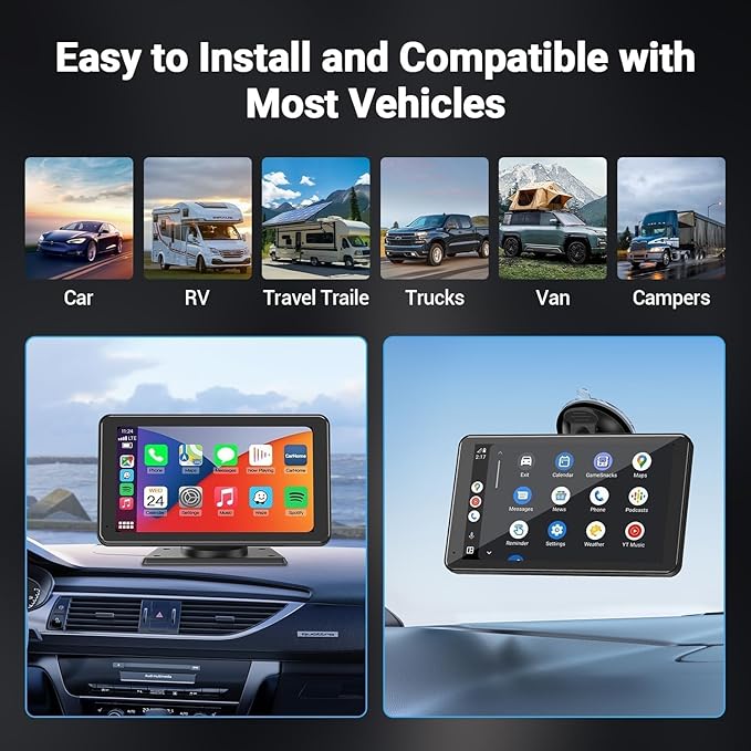 Carplay Screen for Car, 7" HD Wireless Apple Carplay & Android Auto, Portable Touchscreen Car Stereo with Backup Camera, Bluetooth, Mirror Link, Voice Control, GPS, FM, AUX, Car Play for All Vehicles