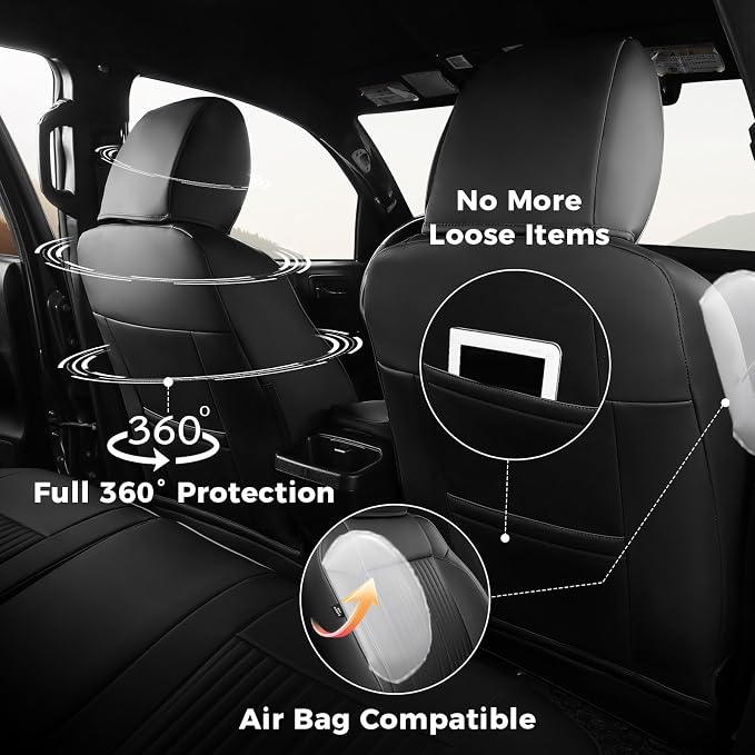 FREESOO Custom Fit for Toyota Tacoma Seat Covers, Front & Rear Fit 2005-2015 Full Coverage Waterproof Leather Truck Automotive Seat Covers, Tacoma Seat Covers Pickup Seat Protector (5 Seats, Black)
