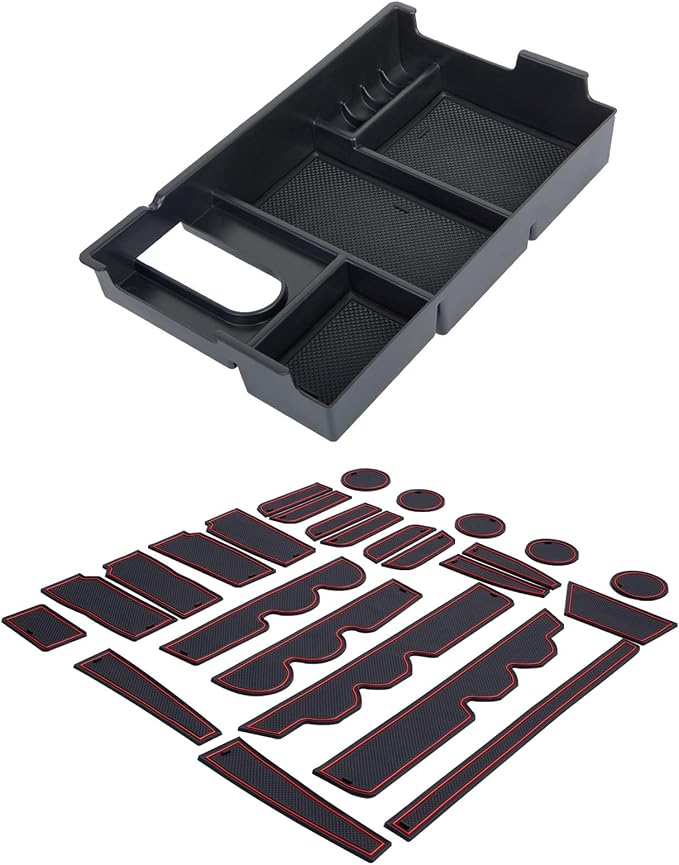 JDMCAR Center Console Oragnizer (Half Tray) and Liner Accessories (Bucket Seat, Red Trim) Compatible with Toyota Tundra 2014-2021