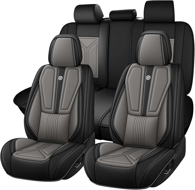 Arazi Fit for 90% of Mercedes-Benz Seat Covers, 360° Full Wrap Original Seat Cover, Waterproof Nappa Leather Seat Covers with Big Space Storage Pocket Seat Protector（5 Seats Standard, Black&Gray）