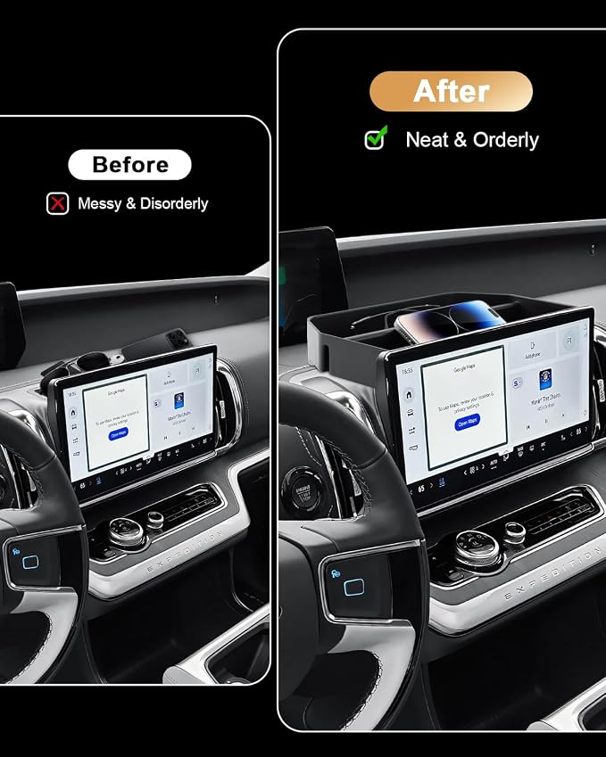 ECOZEN 2026 Expedition Dash Console Organizer - Behind Screen Organizer Tray For 2025-2026 Ford Expedition(Active/Platinum/TREMOR/King Ranch) Accessories Dashboard Storage Center Console Organizer