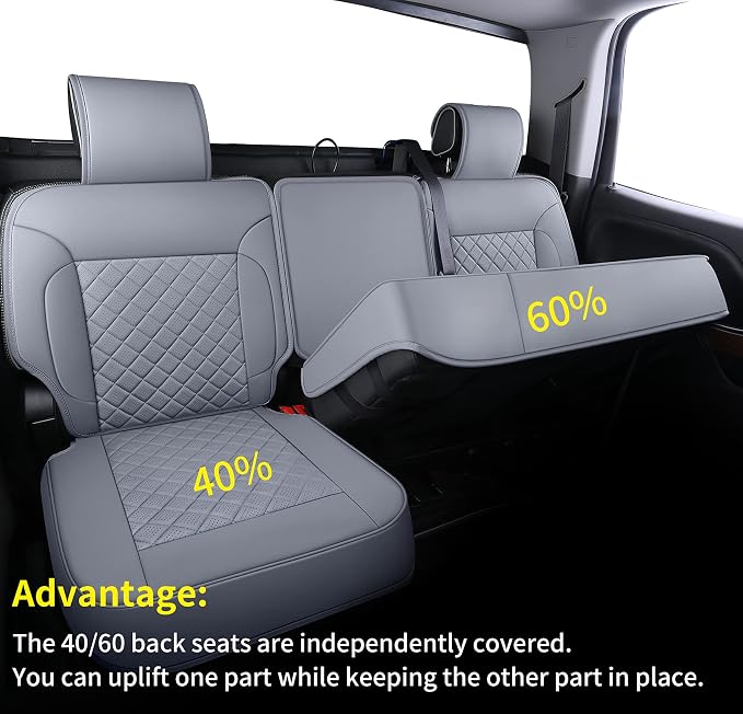 LUCKYMAN CLUB Chevy Silverado/Sierra P01-S1 Seat Covers Full Set, Fit 2019-2024 1500/2020-2024 2500 HD/3500 HD Crew Cab with Breathable Faux Leather (Full Set, Gray)