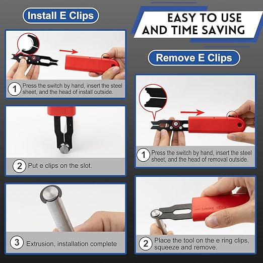 E Clip Tool, E Clips Removal and Installation Assortment Kit Tool Set, Exchangeable 4 Sizes (3/4/5/6mm) Clip Rings Kit & 40Pcs E Clips