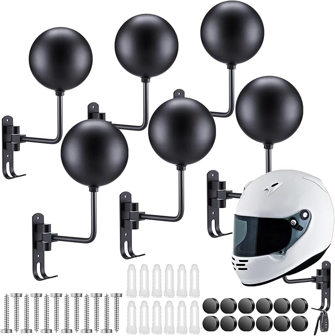 Shimeyao Motorcycle Helmet Rack Wall Mount Helmet Holder 180° Rotation Motorcycle Gear Hanger Display Stand with 2 Hooks for Men Women, Bike Coats, Caps, Jacket, Glove Sportswear Accessories
