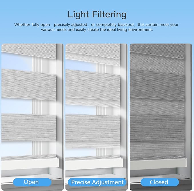 Motorized Blinds with Remote, 90% Blackout Smart Electric Zebra Shades, Built-in Rechargeable Tubular Motor Automatic Blinds for Window Compatible with Alexa Google (Striped Grey, 45" W x 72" H)