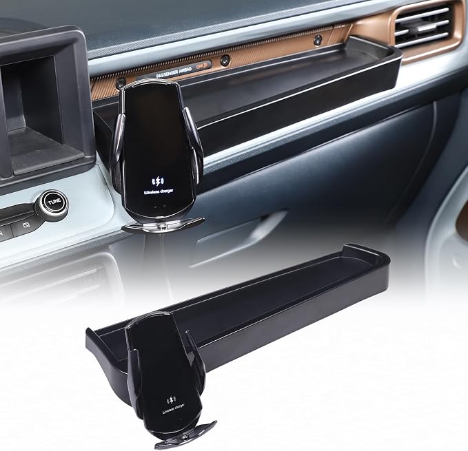 CHEAYAR Dashboard Storage Box for Ford Maverick 2022, ABS Dash Panel Tray Organizer with Phone Holder, Wireless Charging, Waterproof, 1 PCS