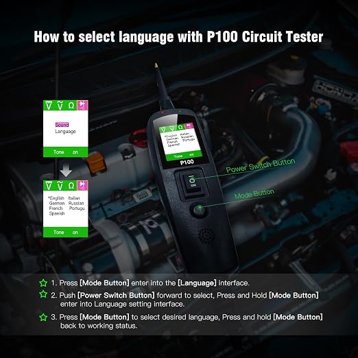 TopDiag P100 Automotive Circuit Tester 12V 24V Tester, Car Electrical Test Tool Kit AC DC Digital Voltage Tester, Auto Diagnostic Kit (P100 10M)