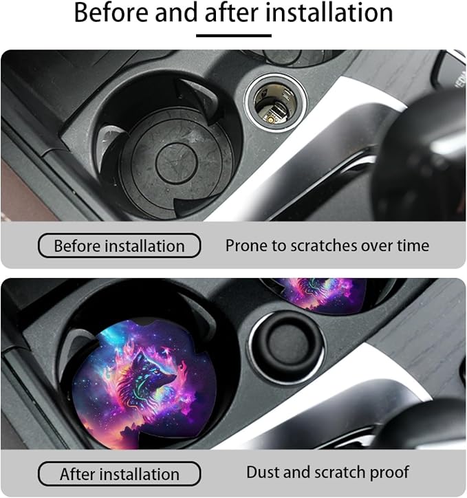 Howilath Galaxy Psychedelic Wolf Print Car Front Seat Cover Accessories 10pcs Center Console Cover and Flower Steering Wheel Covers for Women Men