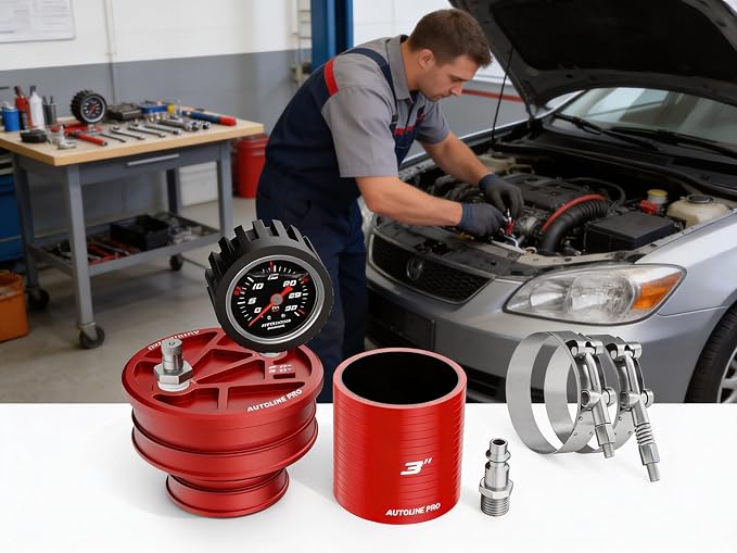 AutoLine Pro 3" (76mm) Premium BoostCap Turbo Boost Leak Tester - 6061 Billet Aluminumst Cap - 30 PSI Gauge - Detects Intercooler, Charge Pipe & Intake Leaks