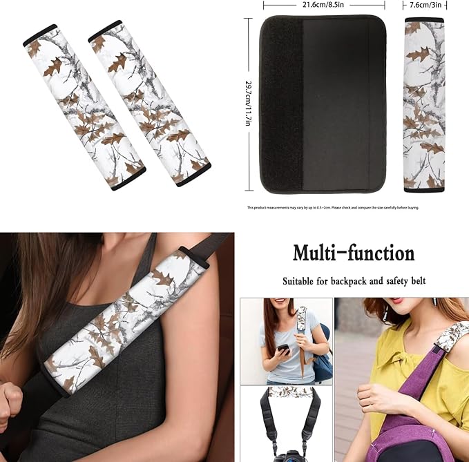 Howilath White Camo Hunting Forest Front Car Seat Covers Set with Interior Accessories Center Console Cover+Steering Wheel Cover+Seatbelt Pads+Keychain+Coasters Set of 10 Fit Sedan Truck Van