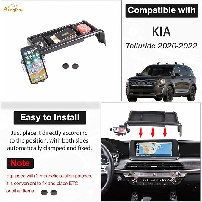 Aunginsy Center Console Dash Storage Tray Compatible with Kia Telluride 2020-2022 Accessories, Dashboard Multi-Functional Phone Holder Storage Box, Dash Organizer Tray Insert with Mobile Phone Mount